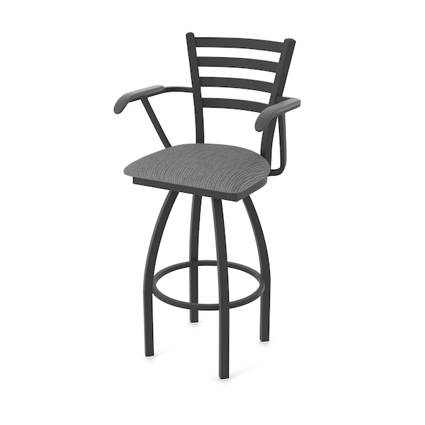 Holland Bar Stool Co Jackie with Arms 30 in. Swivel Bar Stool with Black Wrinkle Finish and Graph Coal Seat 415 - main